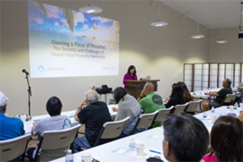 Goodsill Partner Judy Yuriko Lee presenting her seminar to the group